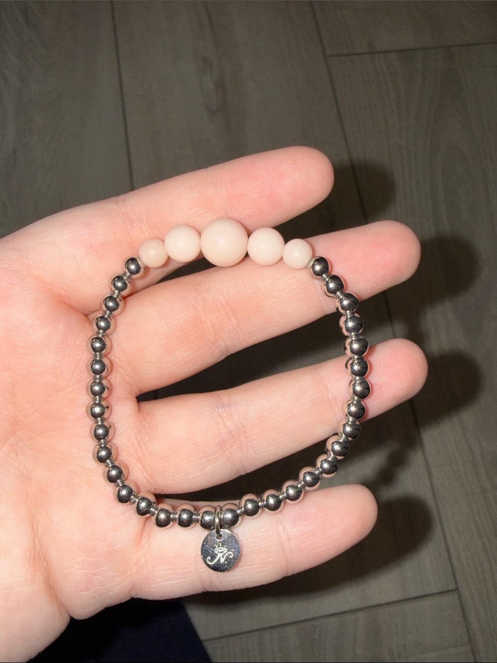 Silver Beaded Bracelet with Blush Pink Stone Accents - Picture 3 of 3
